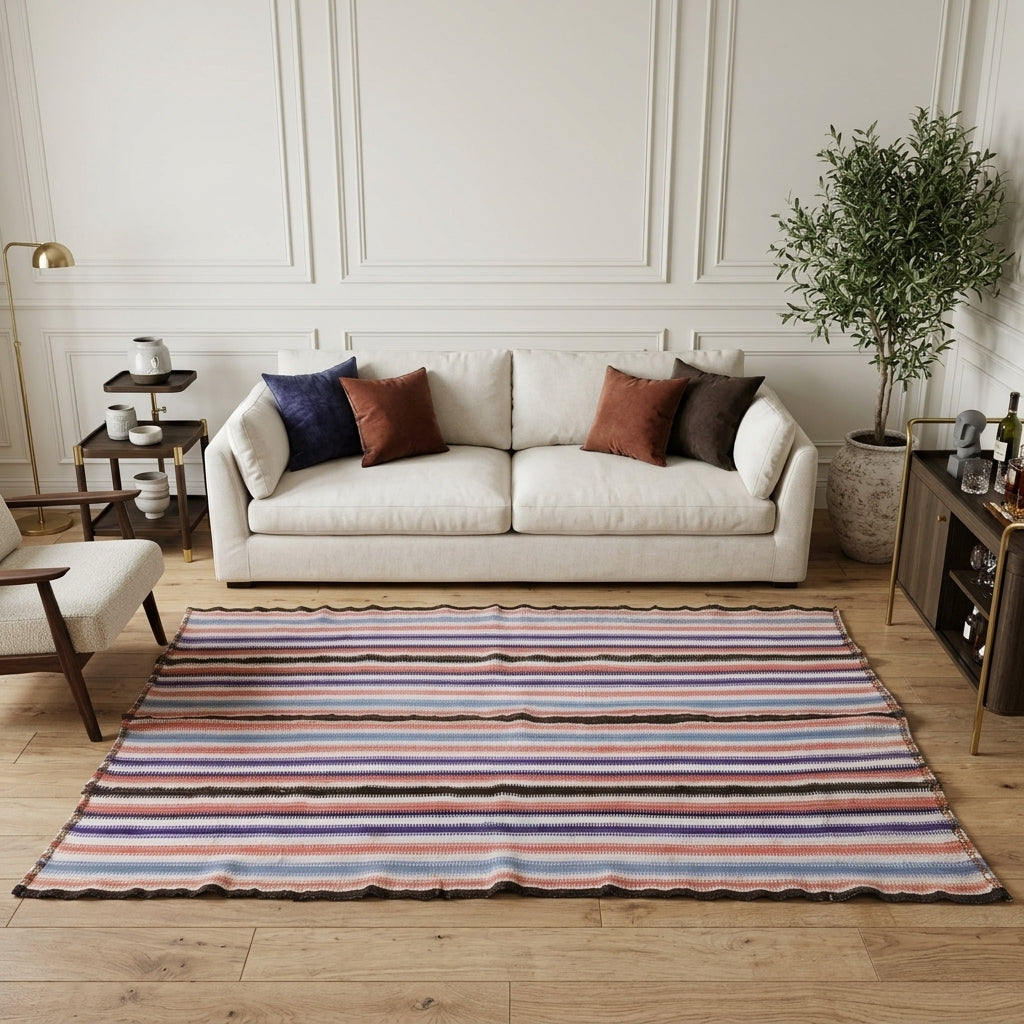 Ikat pattern on the Smaragdothea vintage kilim rug – handwoven flatweave in Anatolia, Turkey
