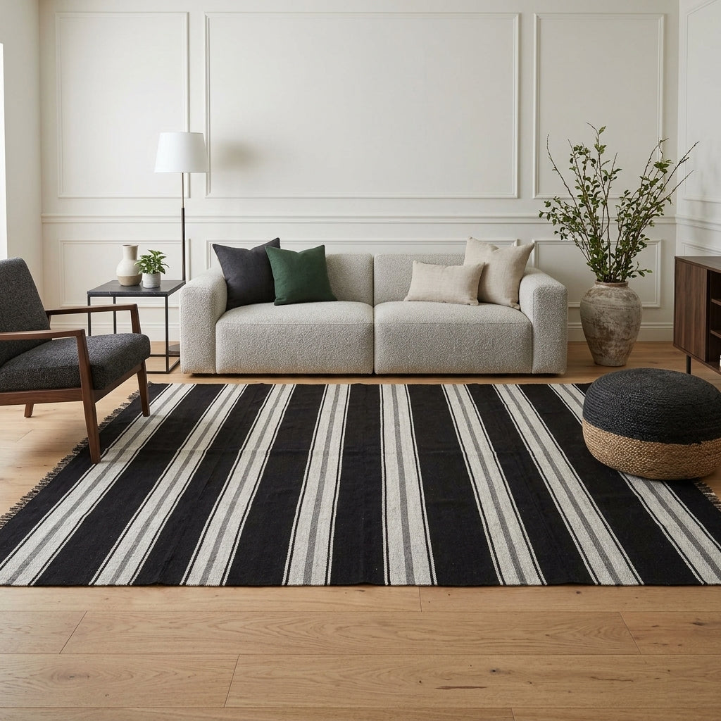 Striped pattern on the Safirsu vintage kilim rug – handwoven flatweave in Anatolia, Turkey