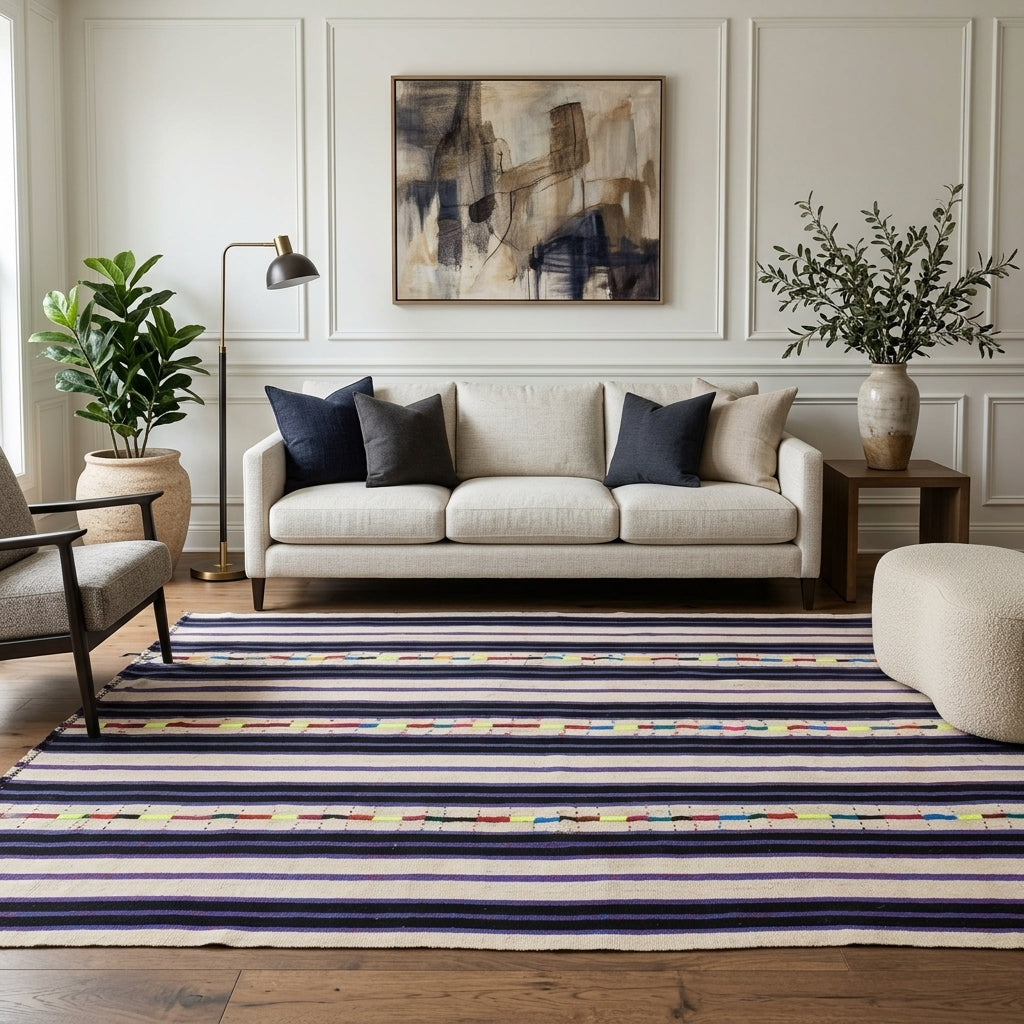 Striped pattern on the Safirsad vintage kilim rug – handwoven flatweave in Anatolia, Turkey