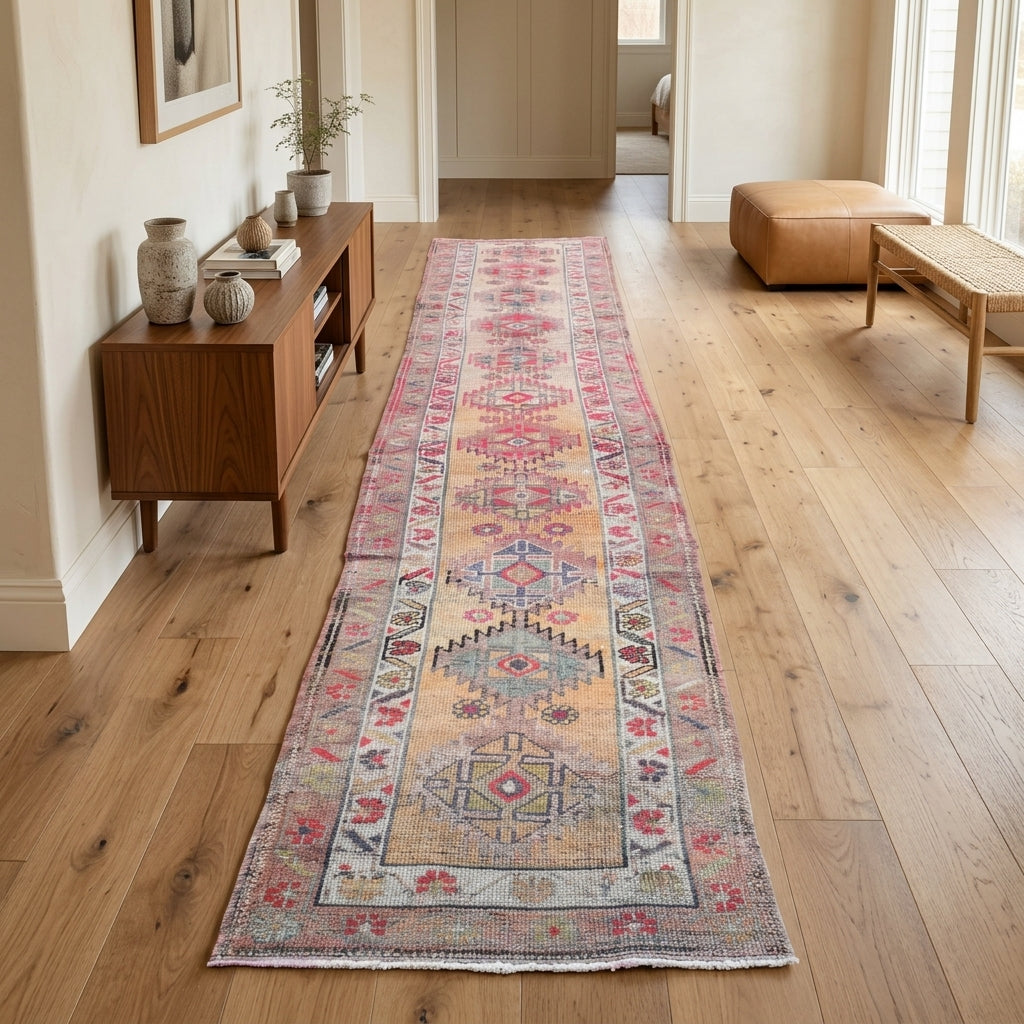 Oriental pattern on the Ecebahar vintage runner rug – handmade in Anatolia, Turkey