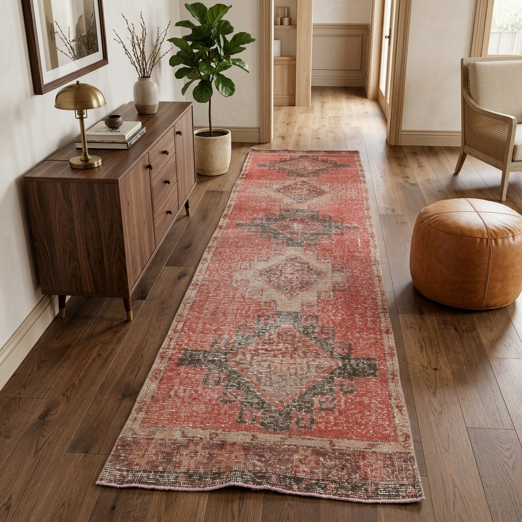 Geometric pattern on the Ebruperi vintage runner rug – handmade in Anatolia, Turkey