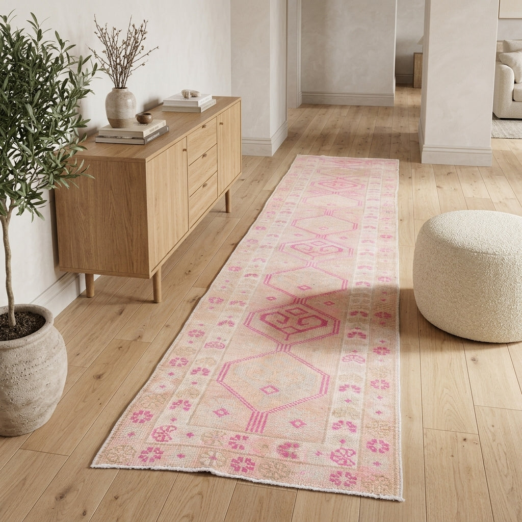 Oriental pattern on the Dilasubgul vintage runner rug – handmade in Anatolia, Turkey