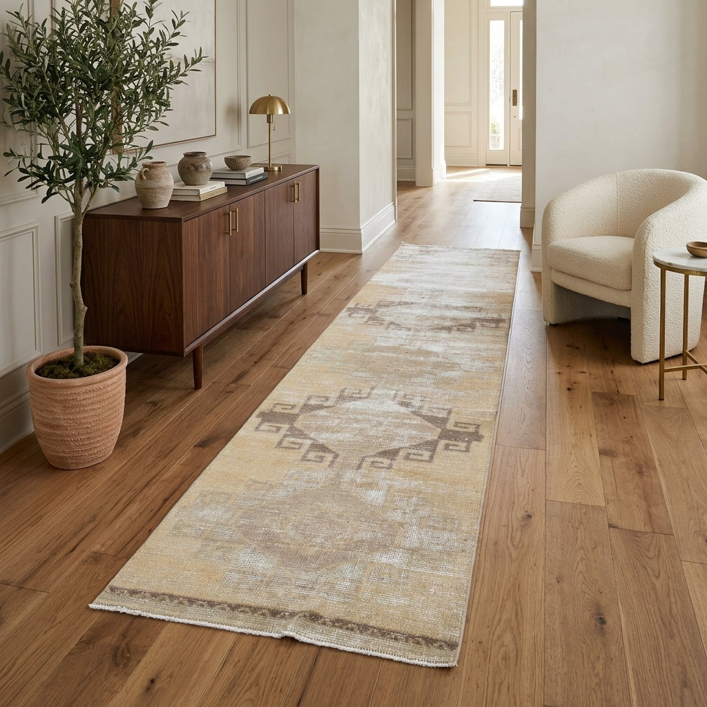 Geometric pattern on the Dilasub vintage runner rug – handmade in Anatolia, Turkey