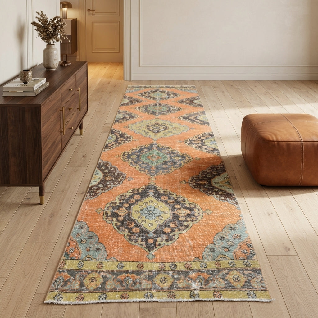 Oriental pattern on the Deniz vintage runner rug – handmade in Anatolia, Turkey