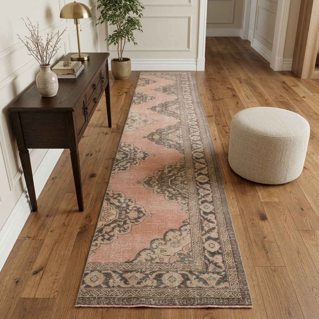 Oriental pattern on the Damlasever vintage runner rug – handmade in Anatolia, Turkey