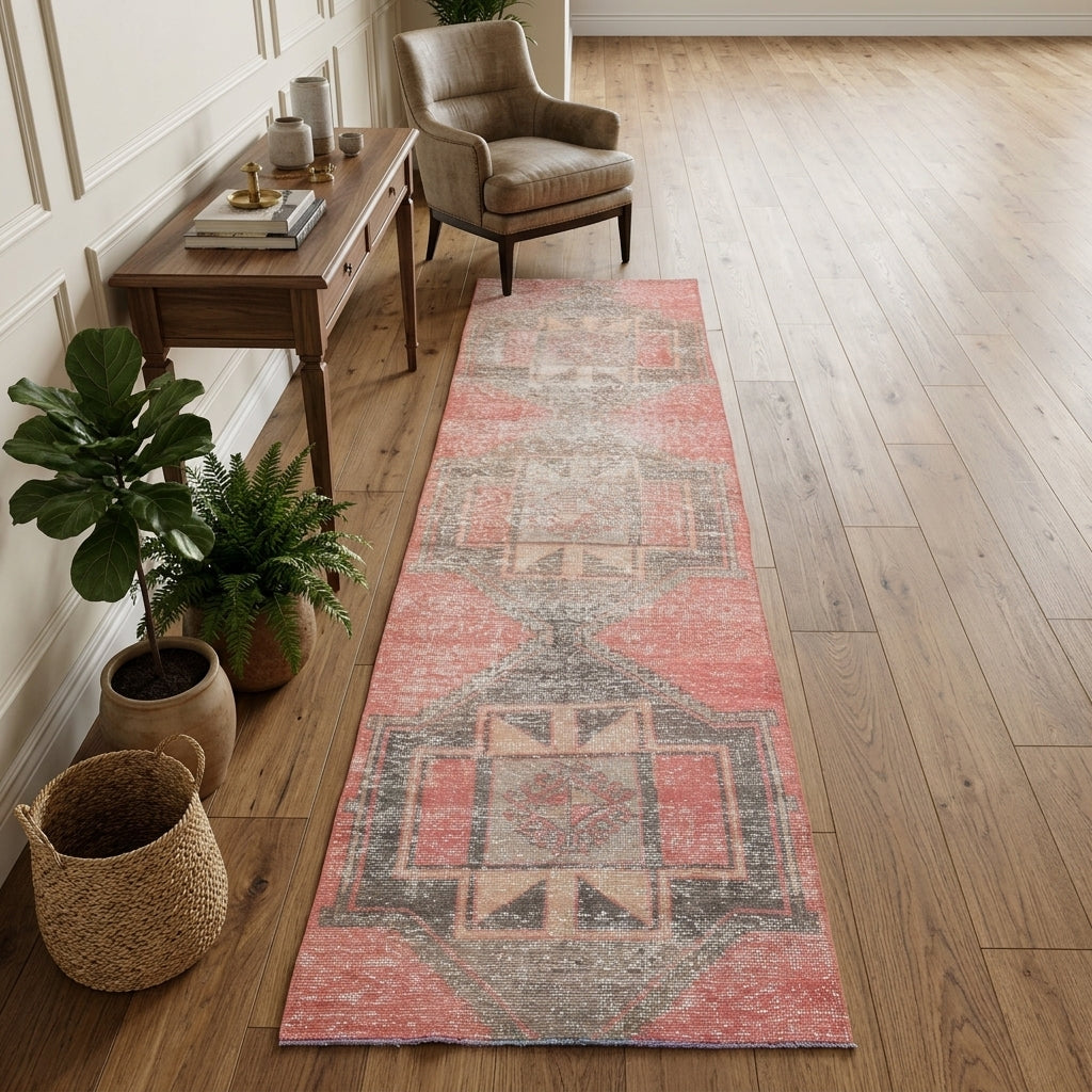 Geometric pattern on the Damlabike vintage runner rug – handmade in Anatolia, Turkey