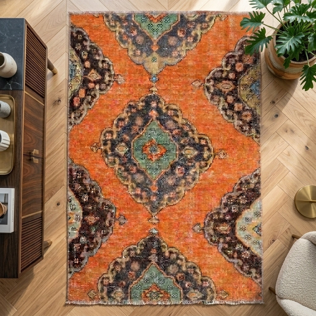 Oriental pattern on the Cihannuma vintage runner rug – handmade in Oushak, Turkey