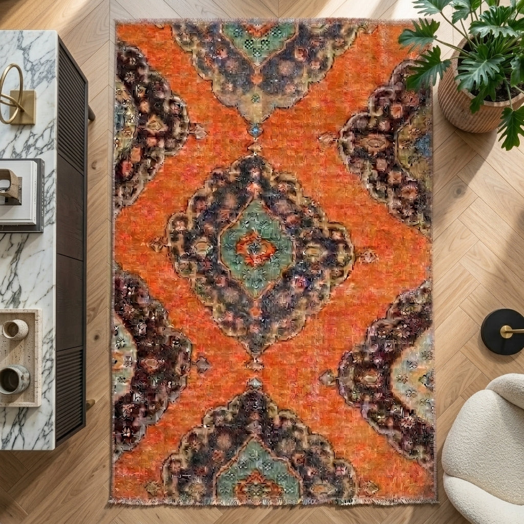 Geometric pattern on the Ceylanefruz vintage runner rug – handmade in Anatolia, Turkey