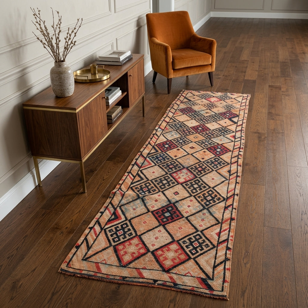 Ikat pattern on the Cemileay vintage runner rug – handmade in Anatolia, Turkey