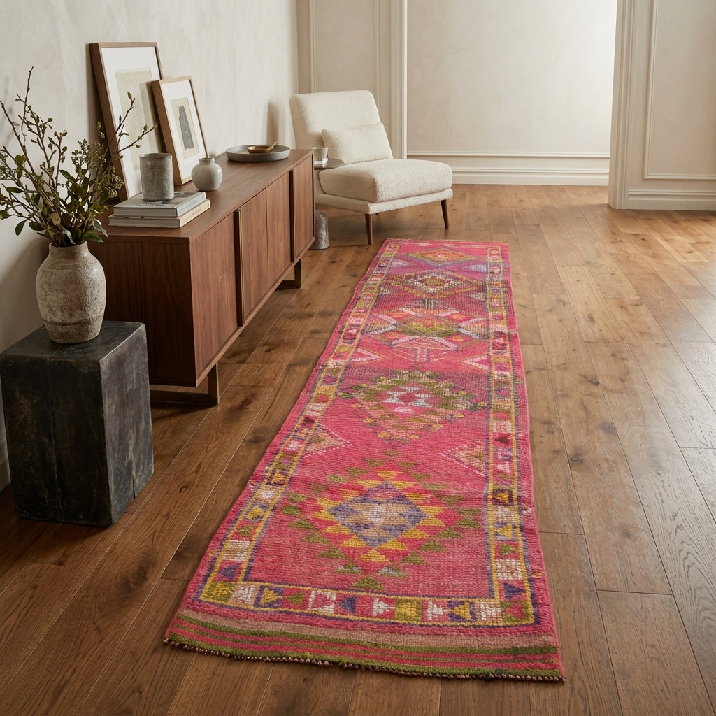 Oriental pattern on the Cansunaz vintage runner rug – handmade in Anatolia, Turkey