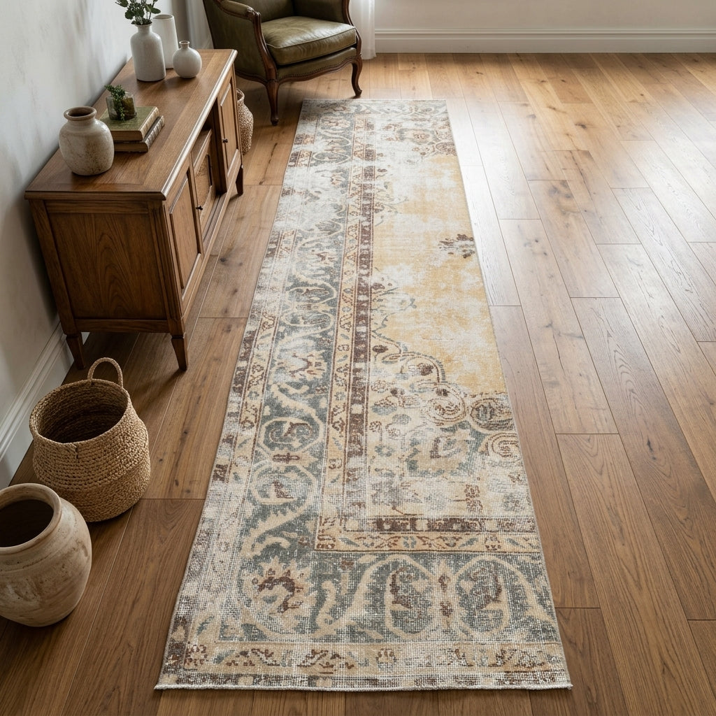 Oriental pattern on the Binnaz vintage runner rug – handmade in Anatolia, Turkey