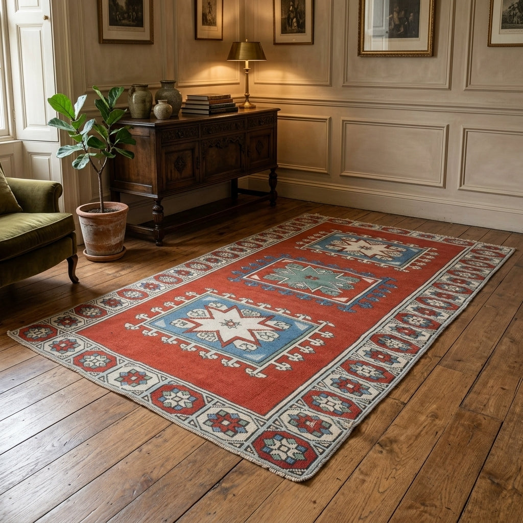 Ikat pattern on the Sibelnur vintage area rug – handmade in Anatolia, Turkey