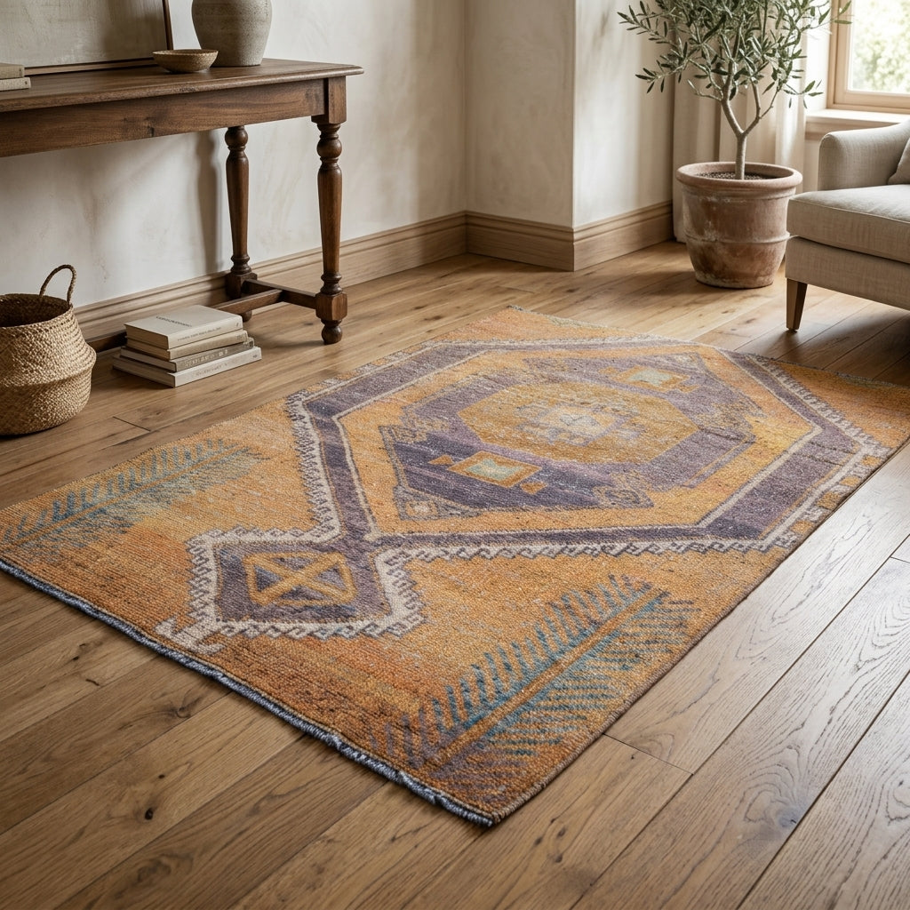 Geometric pattern on the Nikochoria vintage area rug – handmade in Anatolia, Turkey