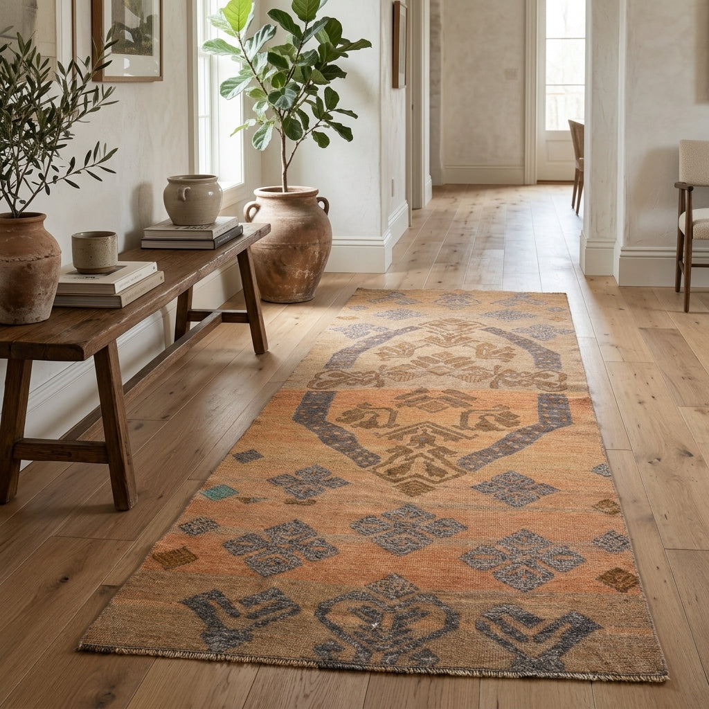 Oriental pattern on the Bakirnaz vintage runner rug – handmade in Anatolia, Turkey
