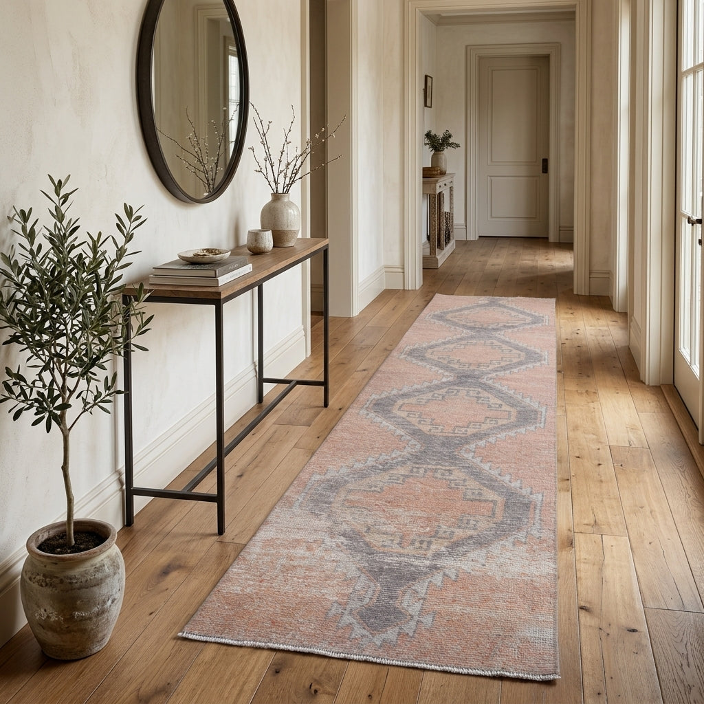 Geometric pattern on the Bahriye vintage runner rug – handmade in Anatolia, Turkey