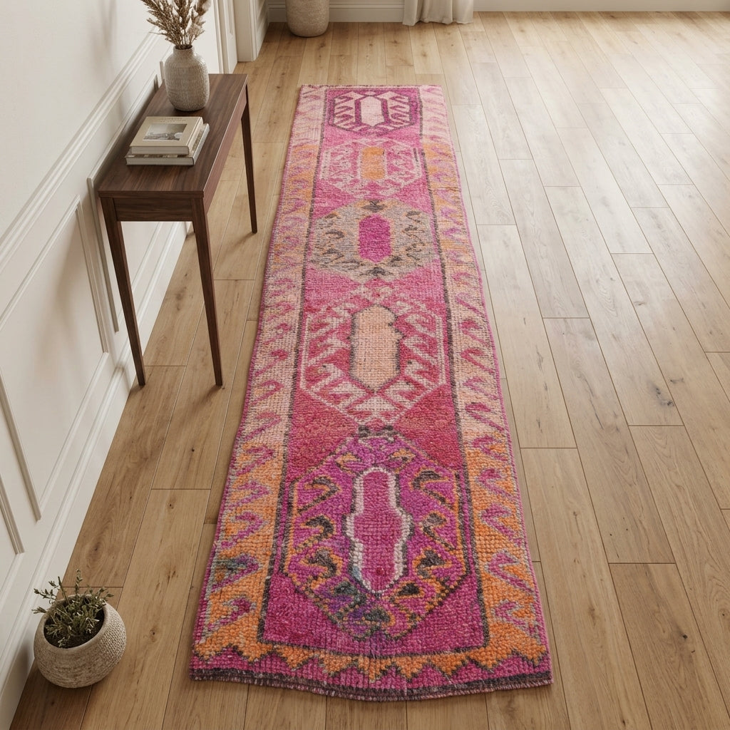 Oriental pattern on the Baharnaz vintage runner rug – handmade in Anatolia, Turkey