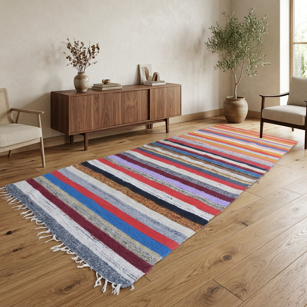 Striped pattern on the Hurremelek vintage kilim runner rug – handwoven flatweave in Anatolia, Turkey