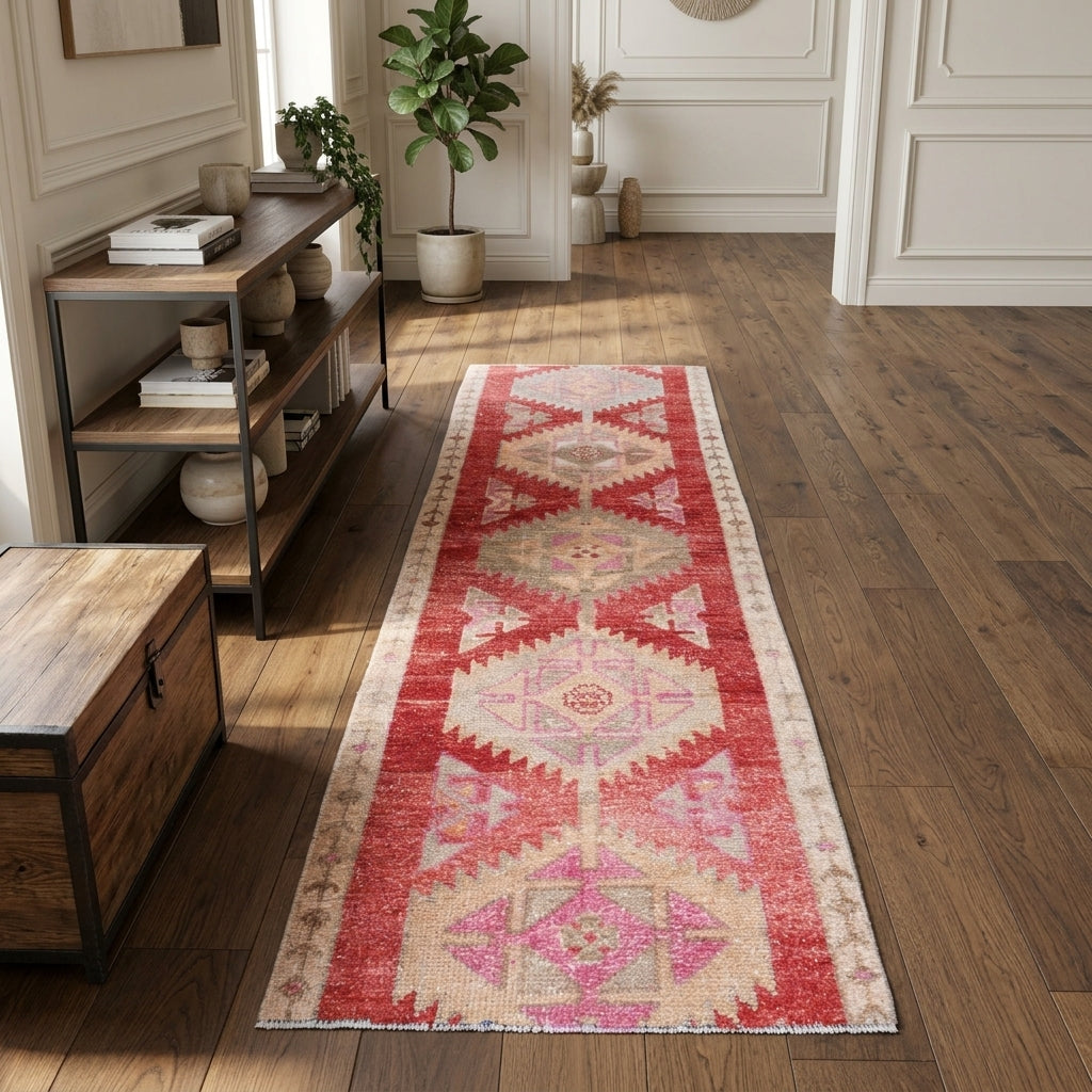 Tribal pattern on the Nedimcihan vintage runner rug – handmade in Anatolia, Turkey