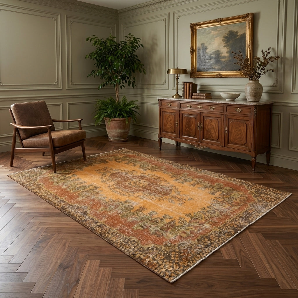 Solid pattern on the Aglaolyra antique washed vintage area rug – handmade in Anatolia, Turkey