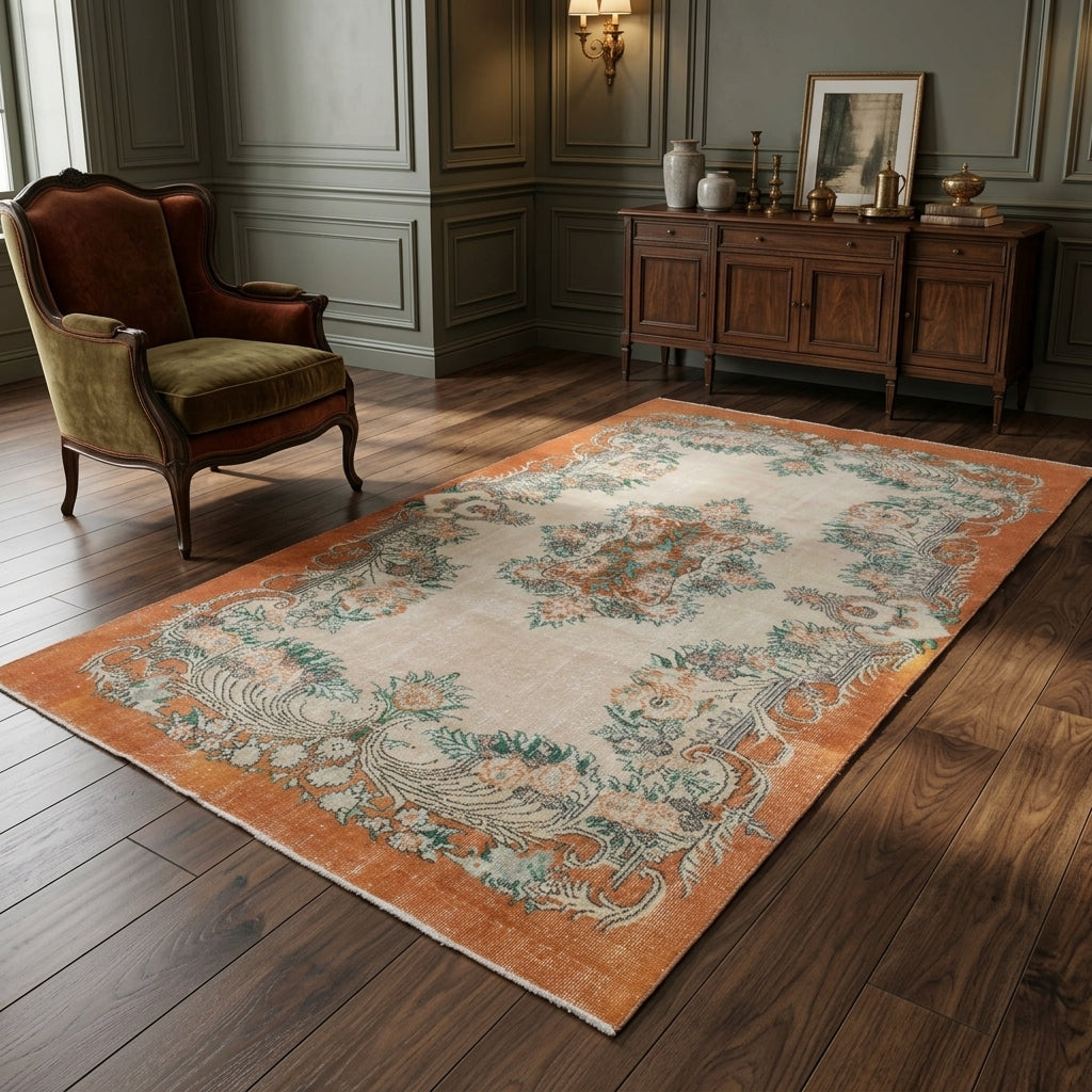 Oriental pattern on the Gulara vintage area rug – handmade in Anatolia, Turkey