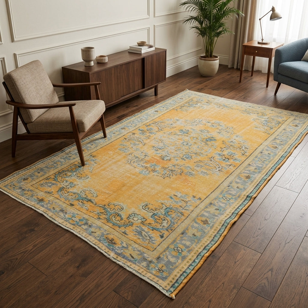 Oriental pattern on the Akasyanur vintage area rug – handmade in Anatolia, Turkey