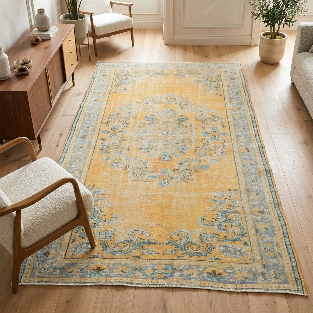 Oriental pattern on the Akasyanur vintage area rug – handmade in Anatolia, Turkey