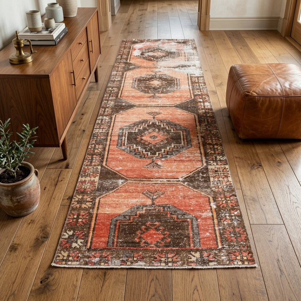Tribal pattern on the Myrtonassa vintage runner rug – handmade in Anatolia, Turkey