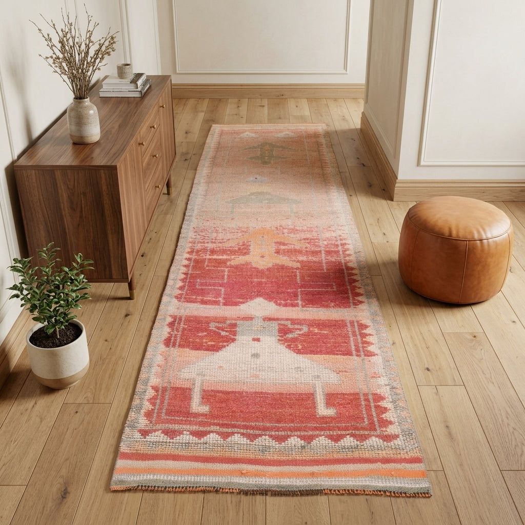 Painted pattern on the Mujganmelek vintage runner rug – handmade in Anatolia, Turkey