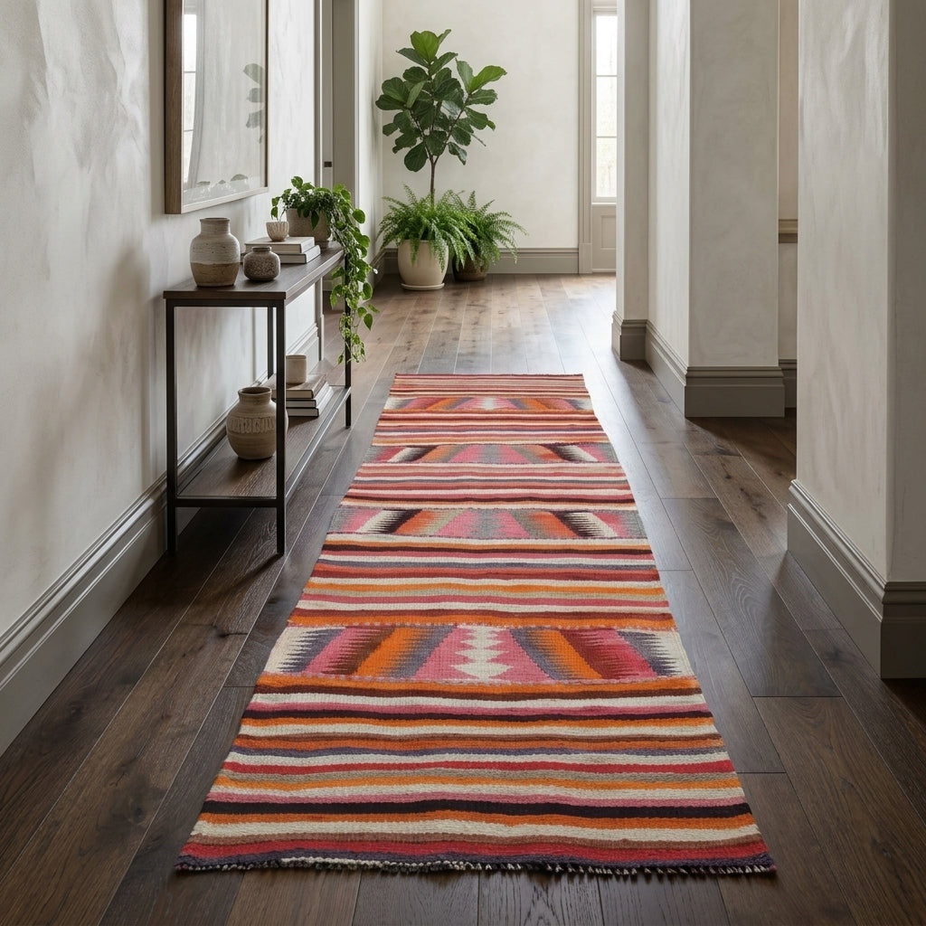 Striped pattern on the Melissonia vintage runner rug – handmade in Anatolia, Turkey