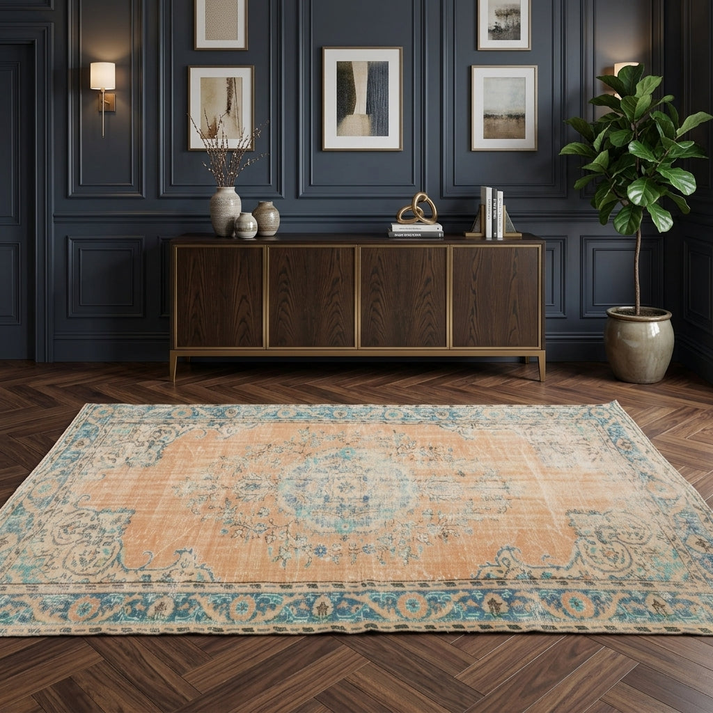 Oriental pattern on the Pembegonca vintage area rug – handmade in Anatolia, Turkey