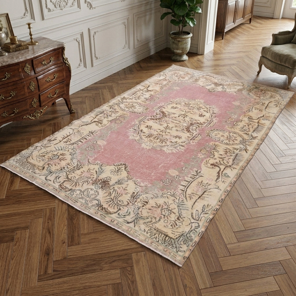 Oriental pattern on the Papatyaumut vintage area rug – handmade in Anatolia, Turkey