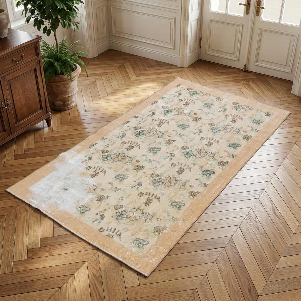 Floral pattern on the Oykuruh vintage area rug – handmade in Anatolia, Turkey
