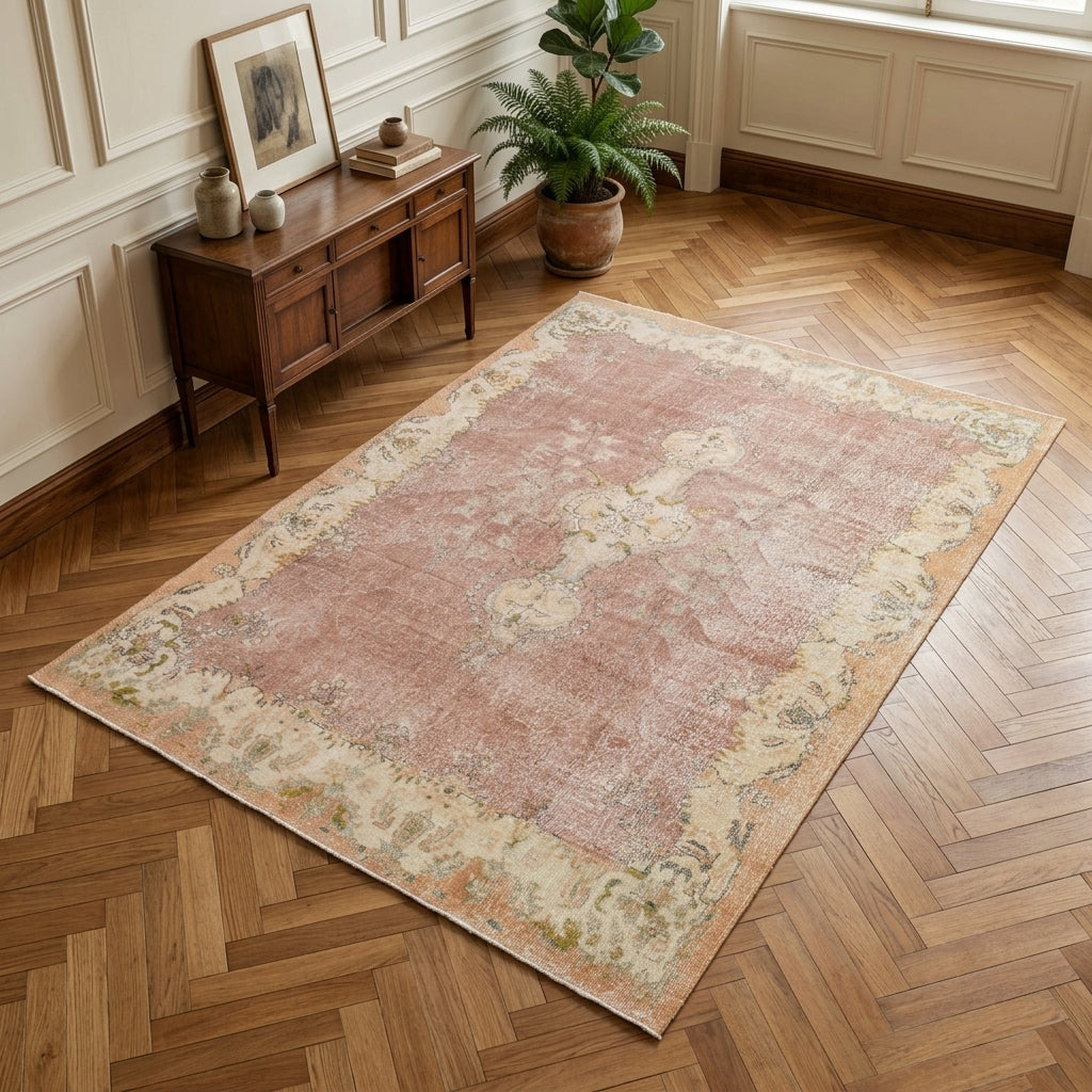 Oriental pattern on the Oyanaz vintage area rug – handmade in Anatolia, Turkey