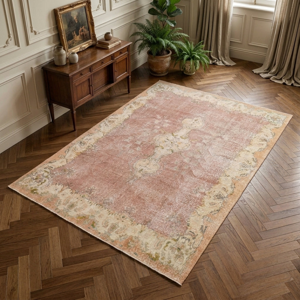 Oriental pattern on the Ouranozoe vintage area rug – handmade in Anatolia, Turkey