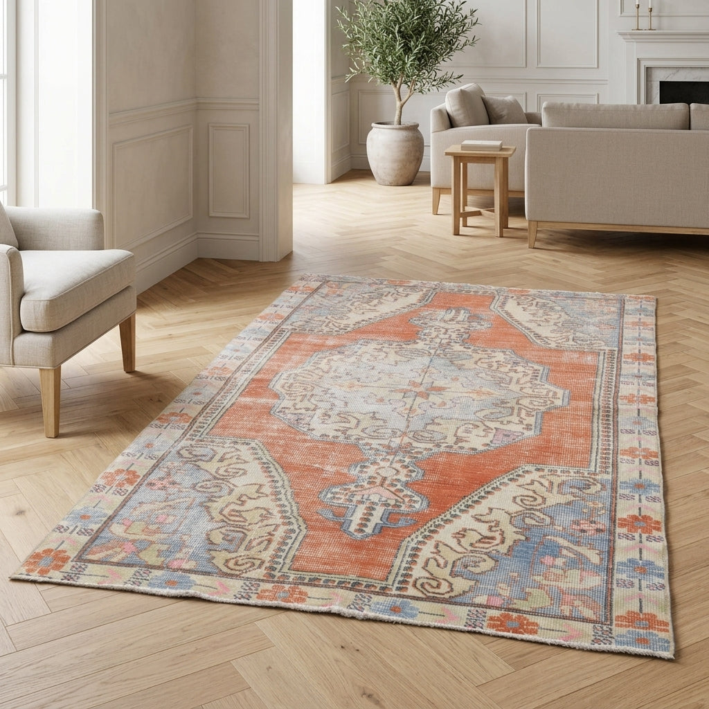 Oriental pattern on the Nesrinefsan vintage area rug – handmade in Anatolia, Turkey
