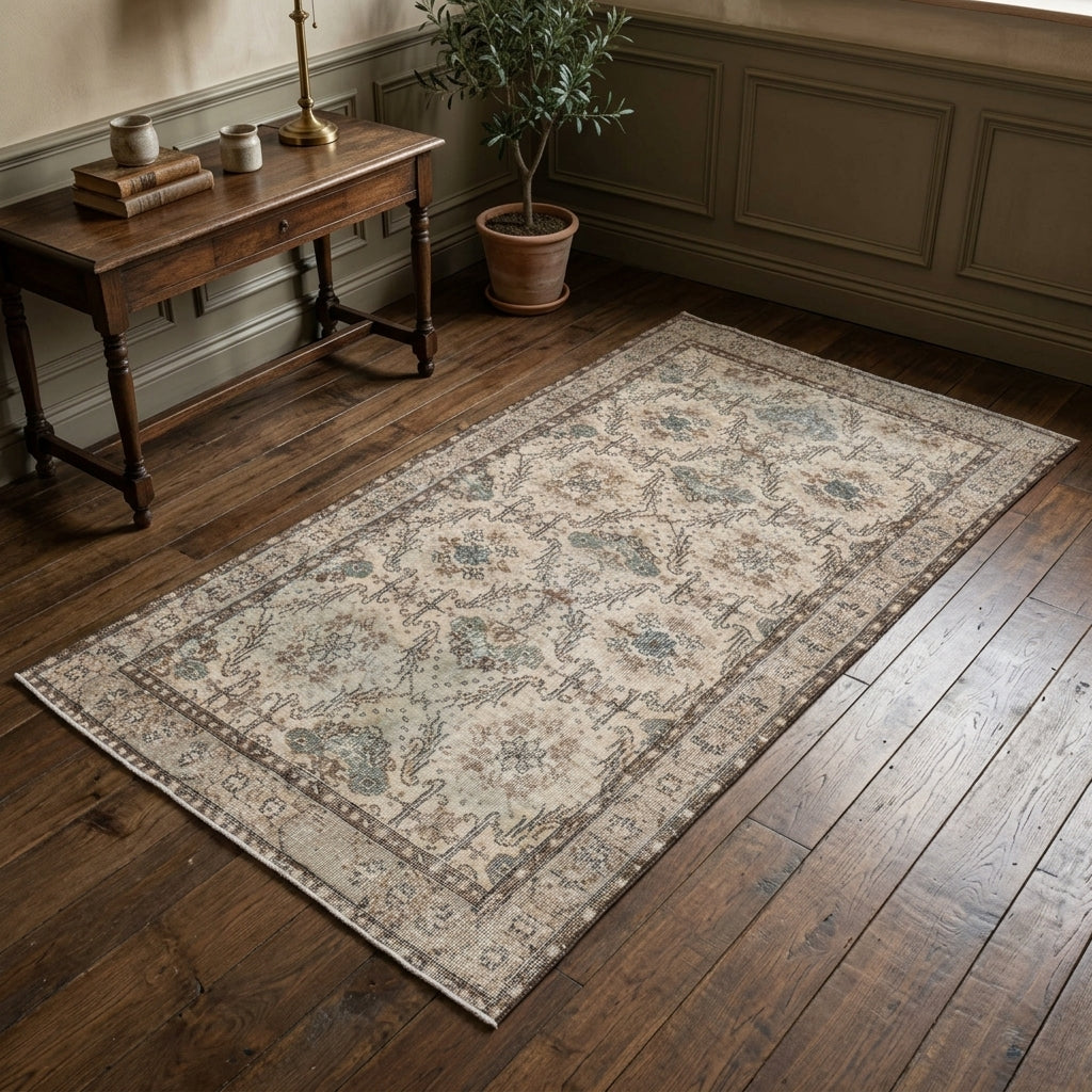 Floral pattern on the Nemertes vintage area rug – handmade in Anatolia, Turkey