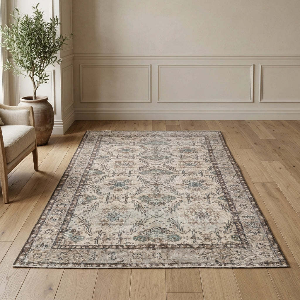 Floral pattern on the Nemertes vintage area rug – handmade in Anatolia, Turkey