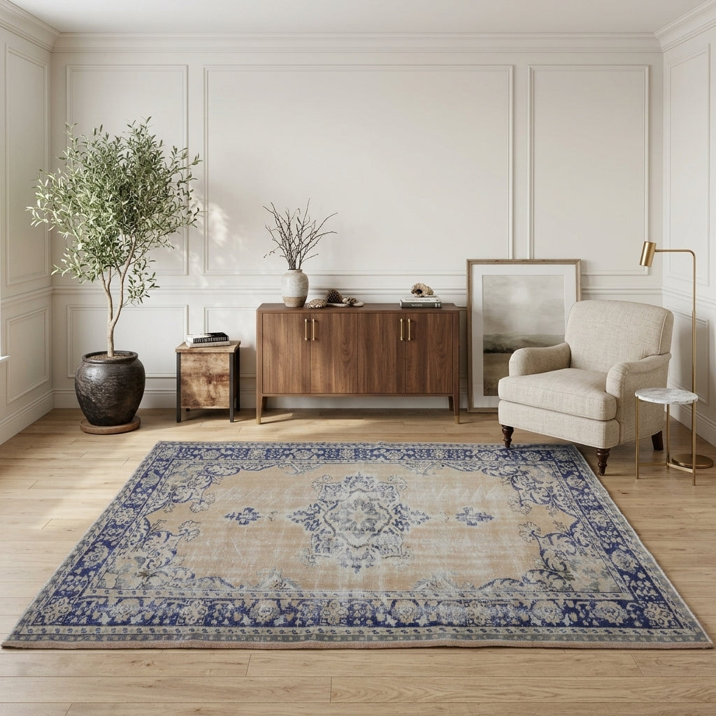 Oriental pattern on the Okeanodike vintage area rug – handmade in Anatolia, Turkey
