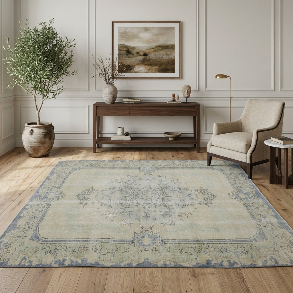 Oriental pattern on the Nurhayat vintage area rug – handmade in Anatolia, Turkey