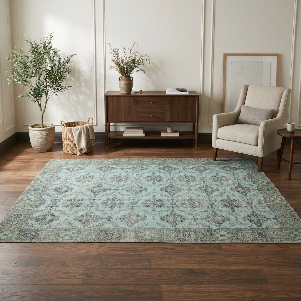 Floral pattern on the Nilufernur vintage area rug – handmade in Anatolia, Turkey