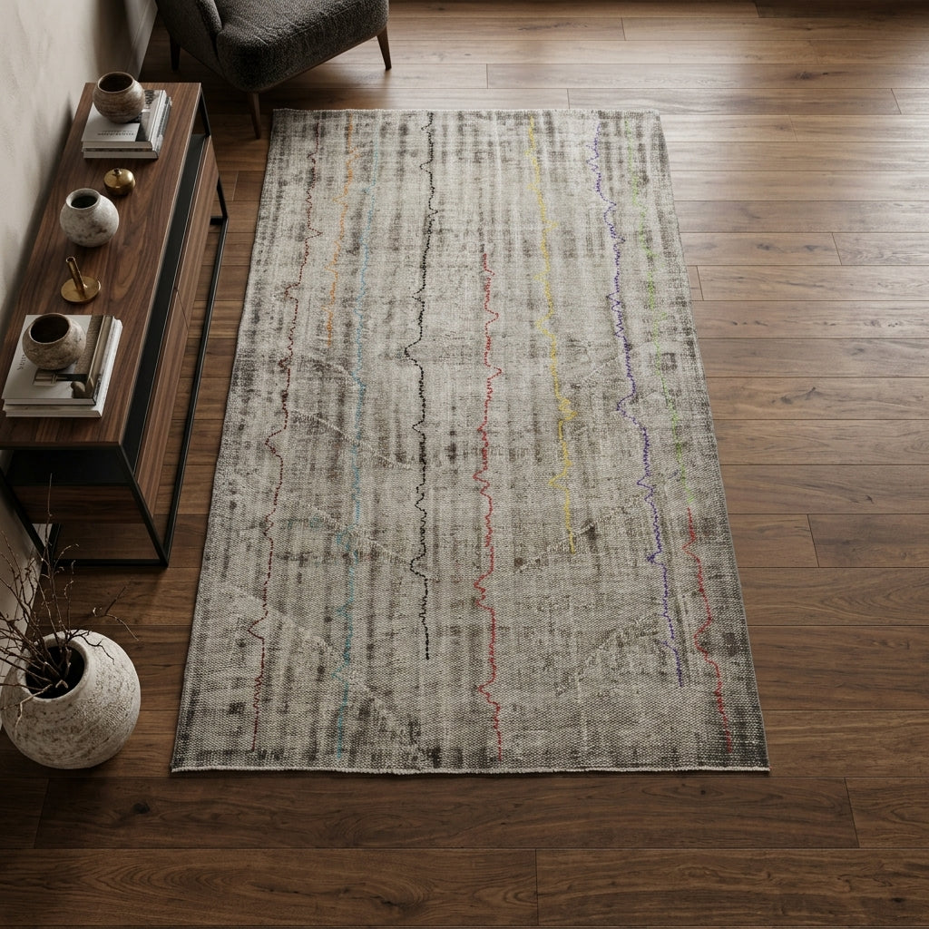 Abstract pattern on the Nilaynur distressed vintage area rug – handmade in Anatolia, Turkey