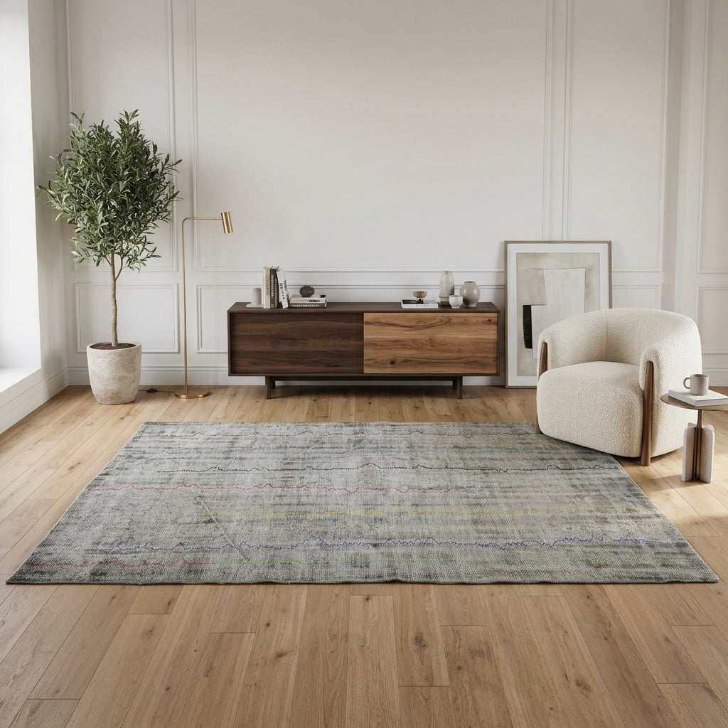 Abstract pattern on the Nilaynur distressed vintage area rug – handmade in Anatolia, Turkey