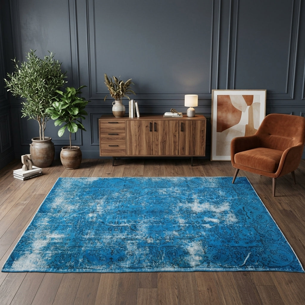 Floral pattern on the Nikozoe overdyed vintage area rug – handmade in Anatolia, Turkey