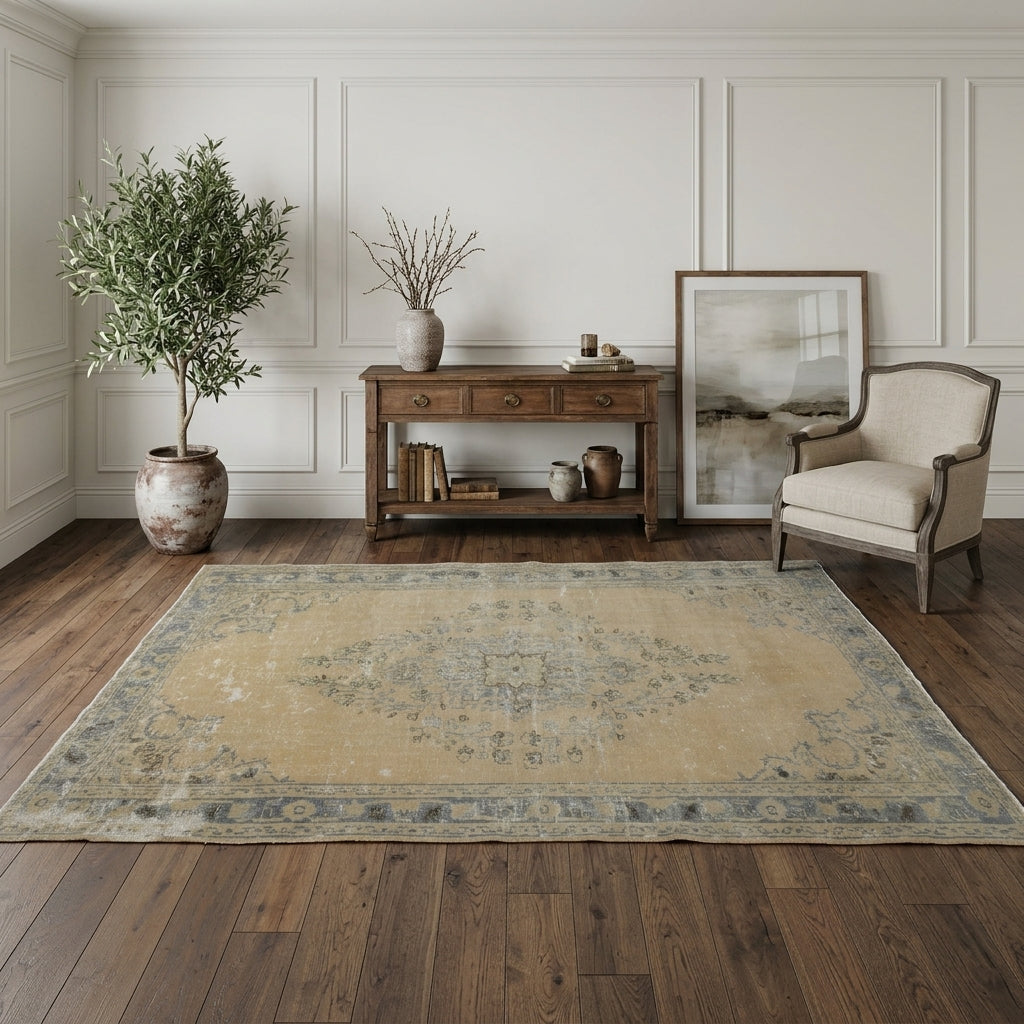 Oriental pattern on the Nigarsel vintage area rug – handmade in Anatolia, Turkey