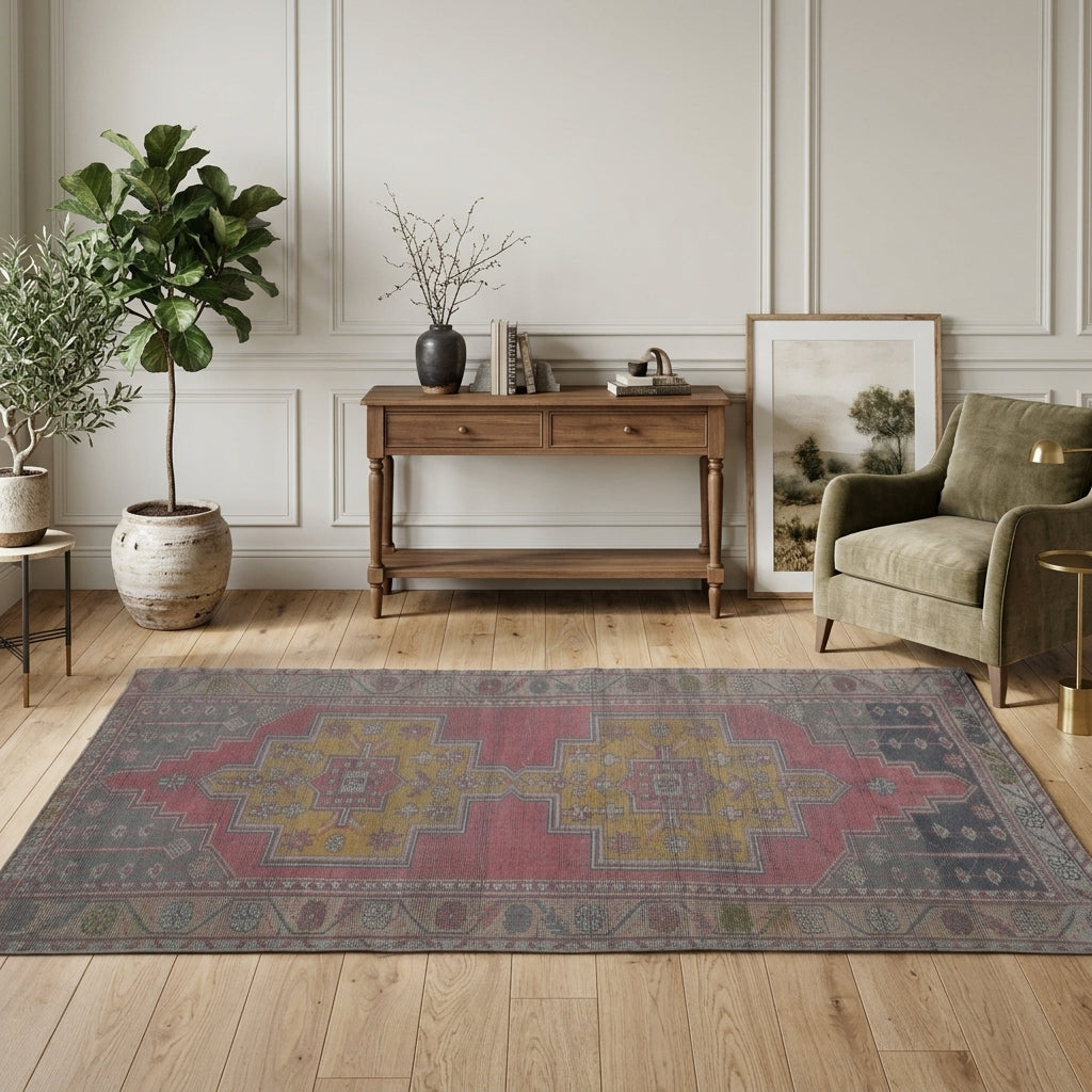 Oriental pattern on the Nevnisin vintage area rug – handmade in Anatolia, Turkey