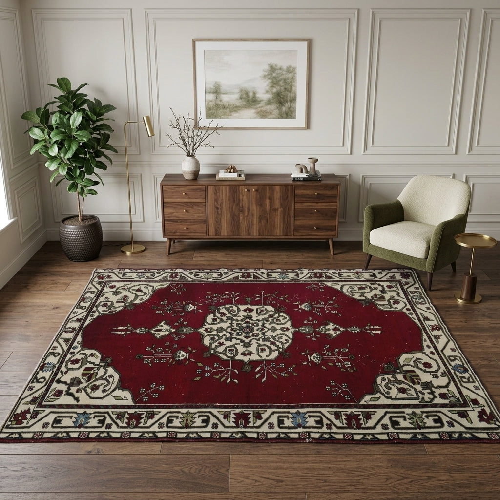 Oriental pattern on the Nevbahce vintage area rug – handmade in Anatolia, Turkey