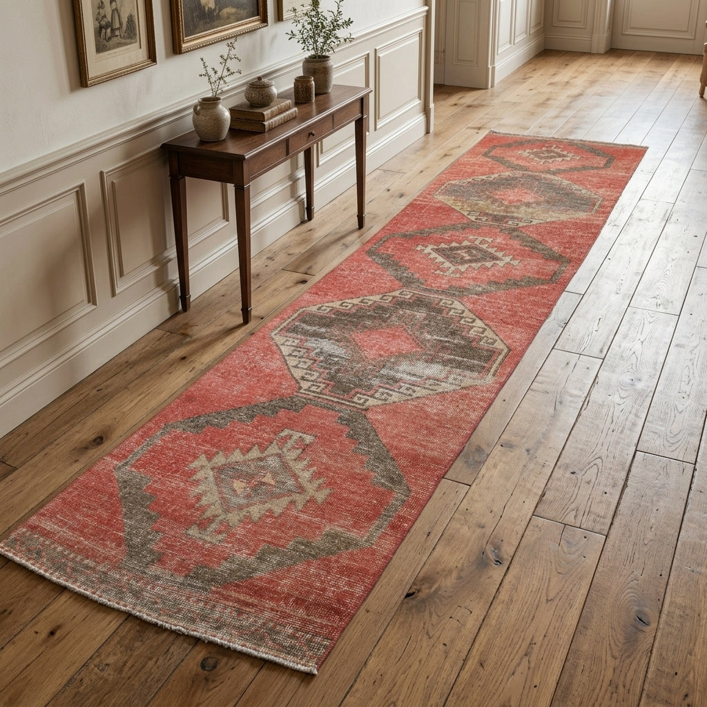 Tribal pattern on the Melisisik vintage runner rug – handmade in Anatolia, Turkey