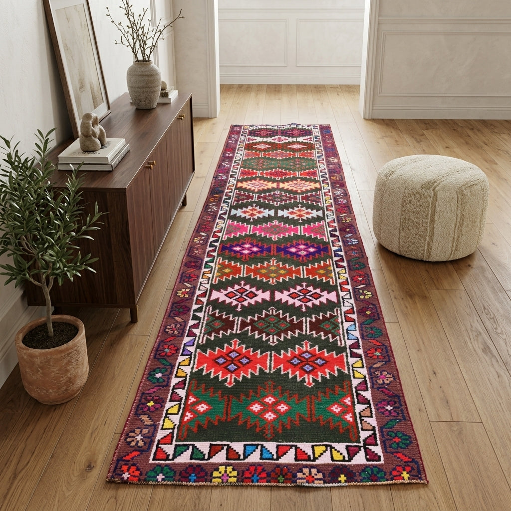 Ikat pattern on the Mihrdeniz vintage runner rug – handmade in Anatolia, Turkey