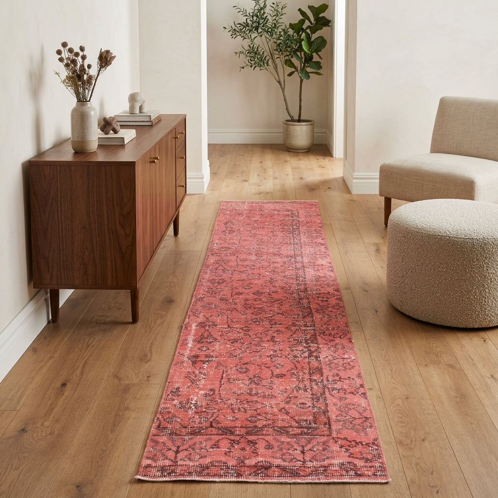 Floral pattern on the Mujganbike overdyed vintage area rug – handmade in Anatolia, Turkey