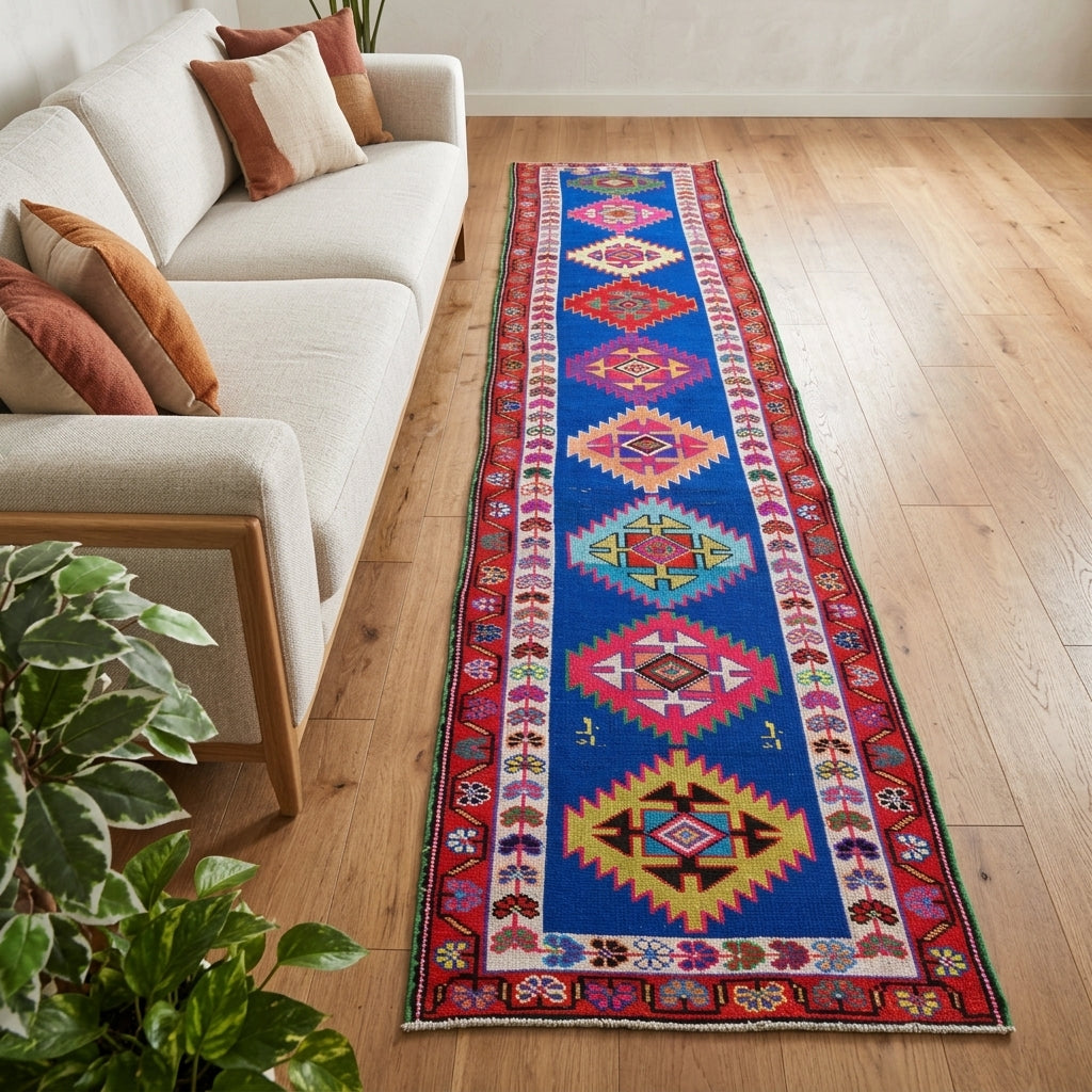 Ikat pattern on the Karanfilsel vintage runner rug – handmade in Anatolia, Turkey
